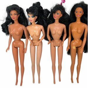 LOT 4 Vintage 1980s/90s Kira Miko Face Mold Barbie Doll Black Hair Asian 4 OOAK